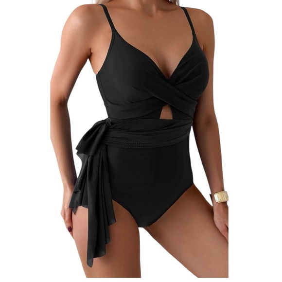 B2prity One-Piece Black Swim Dress Wrap Mesh Cutout – Size M NWT - Picture 3 of 13